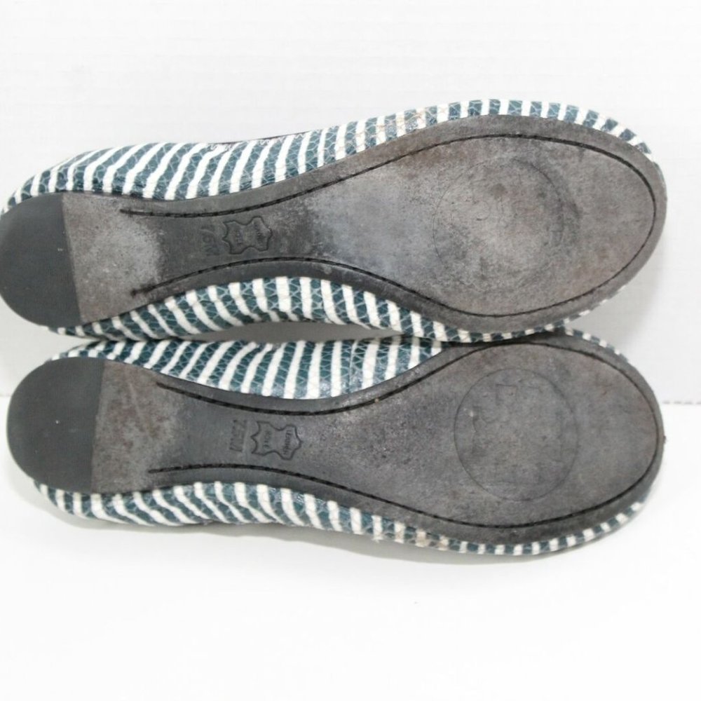 Tory Burch Caroline 2 Striped Ballet Flats Navy White Gold Shoes Size 7.5 H13069 - Picture 8 of 11